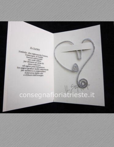 biglietto augurale con segnalibro in alluminio CUORE