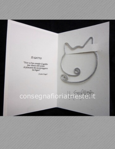 biglietto augurale con segnalibro in alluminio GATTO