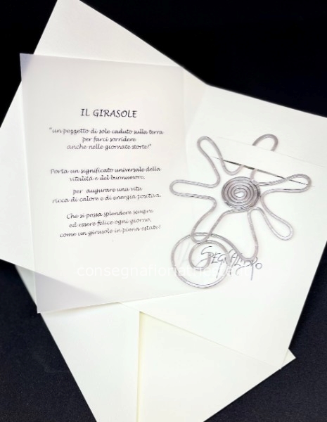 Biglietto augurale con sgnalibro in alluminio GIRASOLE