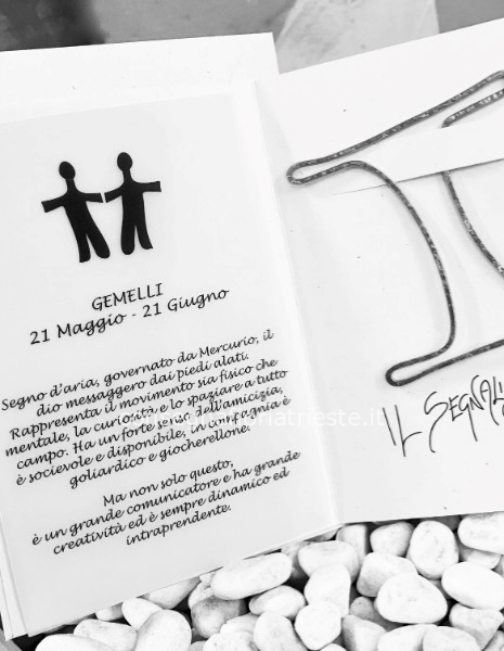 Biglietto augurale con segnalibro in alluminio zodiaco GEMELLI