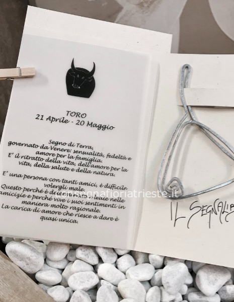 Biglietto augurale con segnalibro in alluminio zodiaco TORO